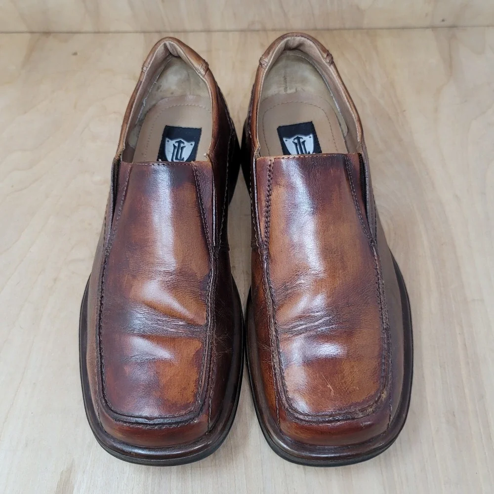 London Fog Mens Loafers Size 8.5 Holaf Brown Casual Leather Shoes Slip On